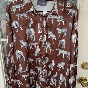 🐆 Hudson Gray Leopard Print Button-Down Blouse – Size L